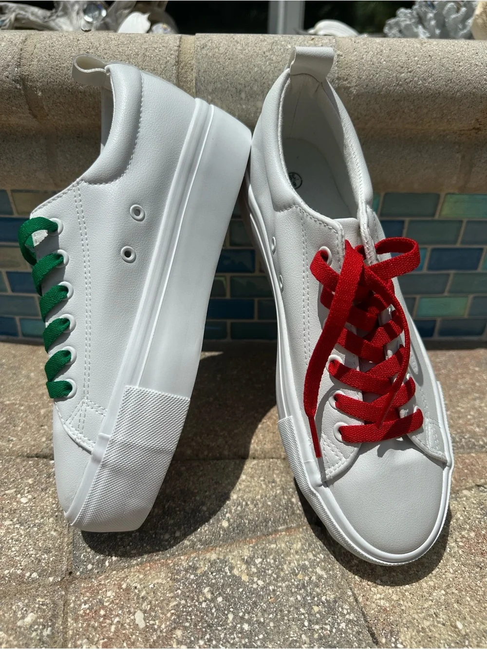 SERNIAL Womens White Platform Sneakers PU Leather Shoes
